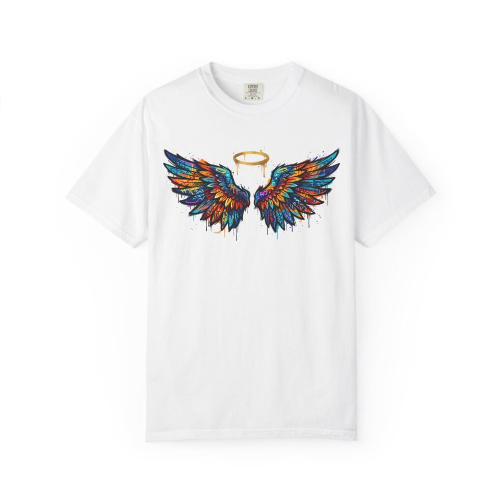 Colorful Angel Wings T-Shirt with Halo — Spiritual Graphic Tee